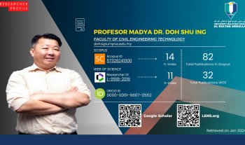 Tahniah diucapkan kepada Prof. Madya Dr. Doh Shu Ing, Ketua Program PSH, FTKA, UMPSA di atas pencapaian penyelidikan dan penerbitan yang sangat cemerlang sehingga bulan Januari 2024